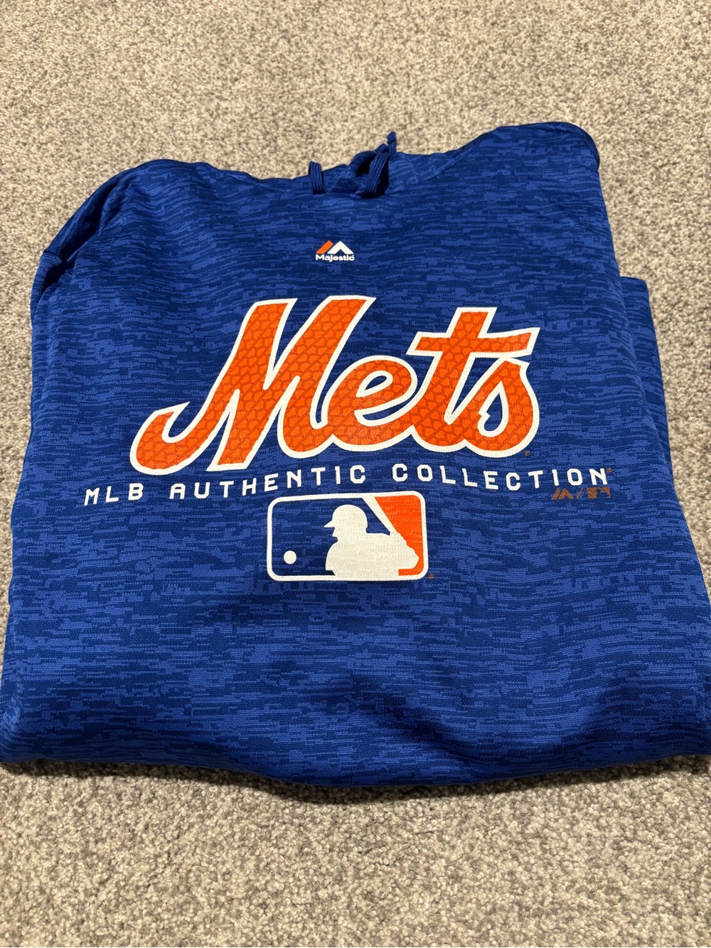 MLB Men’s Majestic Blue & Orange New York Mets Pullover Hoodie (L)